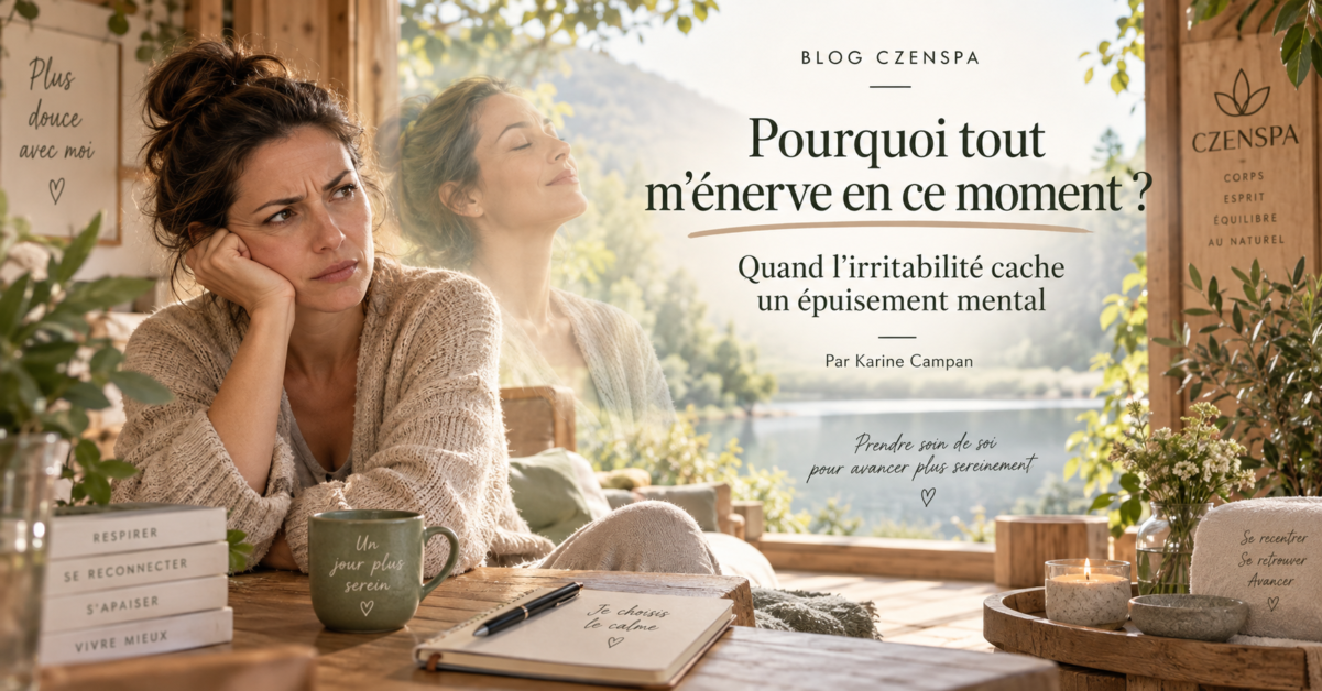Femme irritée et fatiguée illustrant la fatigue mentale et l’irritabilité – CZENSPA Saint-Antonin-Noble-Val